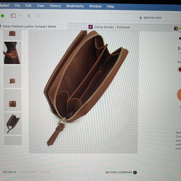 QUINCE Italian Pebbled Leather Compact Wallet Cognac NWOT - Picture 3 of 7